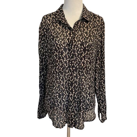Cloth & Stone Button-Down Shirt Womens Medium Black & Tan Long Sleeve Anthro - Picture 2 of 9